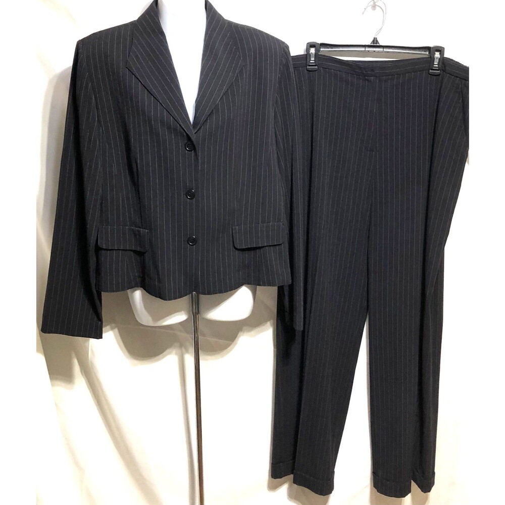NWT Danny & Nicole 2pc Blazer Jacket & Slacks Suit 16 Navy Stripe Career Office